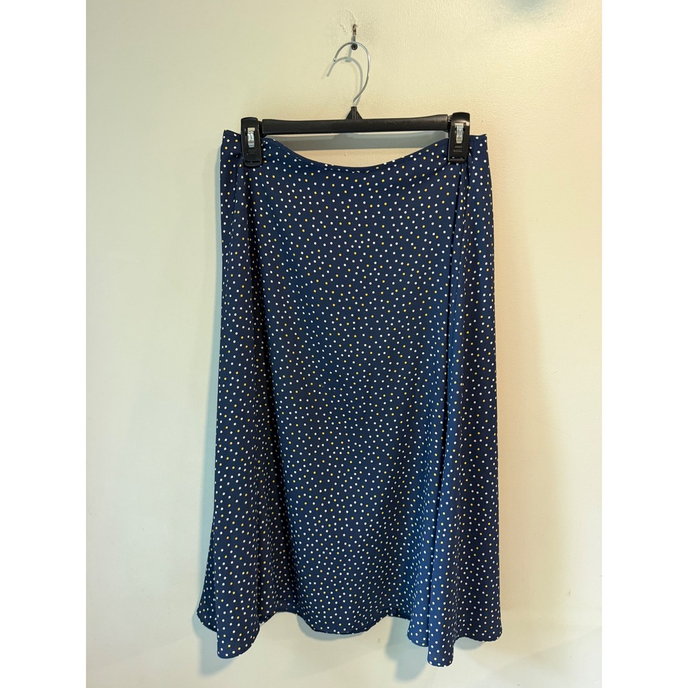 Talbots Petite Navy Blue Polka Dot A-Line Midi Skirt 8P Yellow White Dots‎